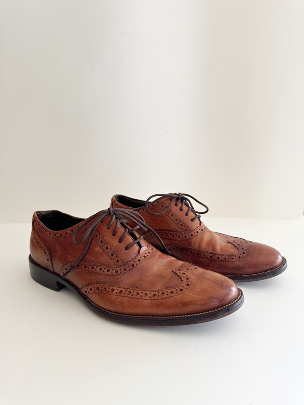 Cole Haan brown leather brogued wingtip oxford dress shoes